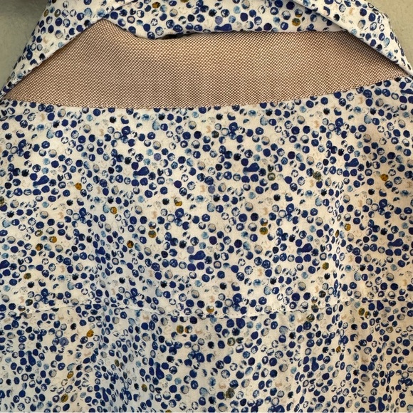 R2 Amsterdam White Graphic Blue Dot Mens Button Up Top- Modern Fit- Size 2XL - Picture 4 of 11